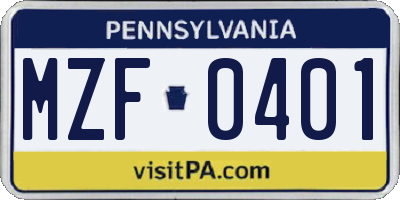 PA license plate MZF0401