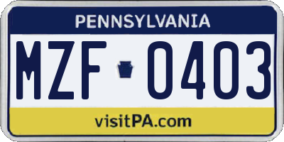 PA license plate MZF0403