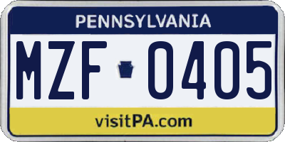 PA license plate MZF0405