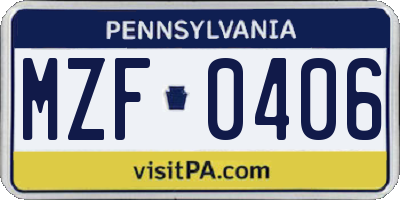 PA license plate MZF0406