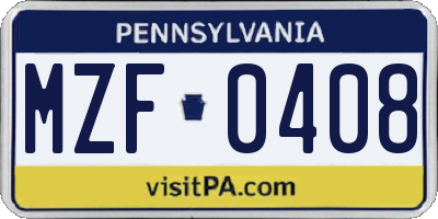PA license plate MZF0408