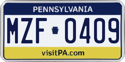 PA license plate MZF0409
