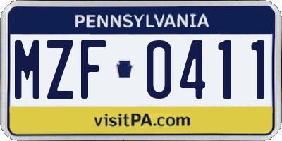 PA license plate MZF0411