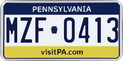 PA license plate MZF0413