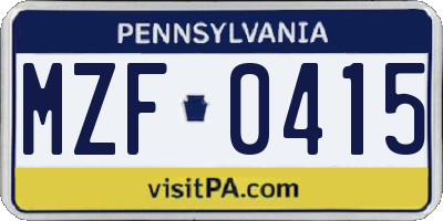 PA license plate MZF0415