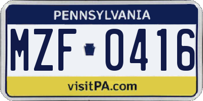 PA license plate MZF0416