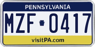 PA license plate MZF0417