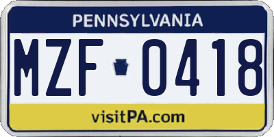 PA license plate MZF0418