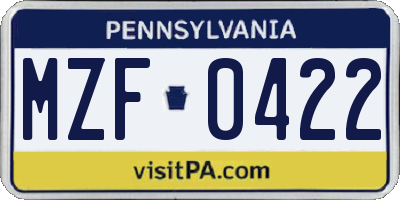 PA license plate MZF0422