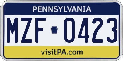PA license plate MZF0423