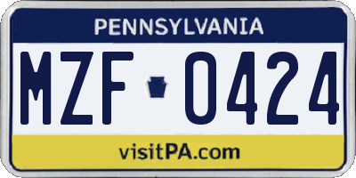 PA license plate MZF0424
