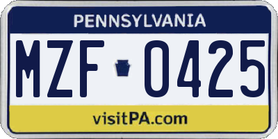PA license plate MZF0425