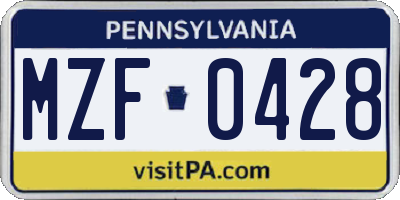 PA license plate MZF0428