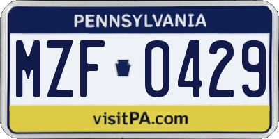 PA license plate MZF0429