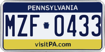 PA license plate MZF0433