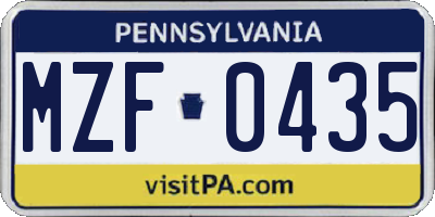 PA license plate MZF0435