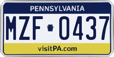 PA license plate MZF0437