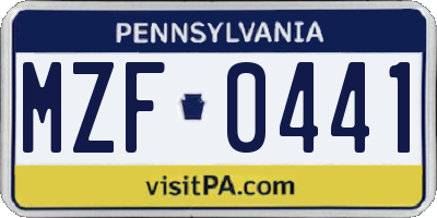 PA license plate MZF0441