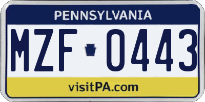PA license plate MZF0443