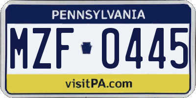 PA license plate MZF0445