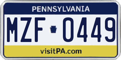 PA license plate MZF0449