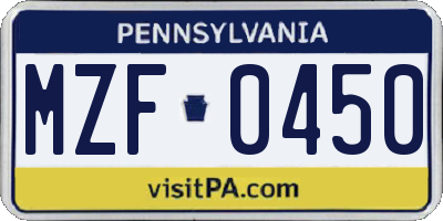 PA license plate MZF0450