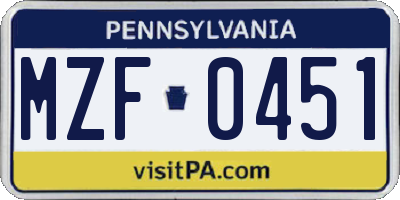 PA license plate MZF0451