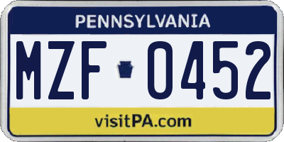 PA license plate MZF0452