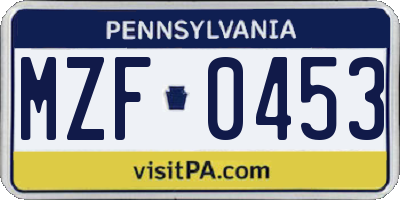 PA license plate MZF0453
