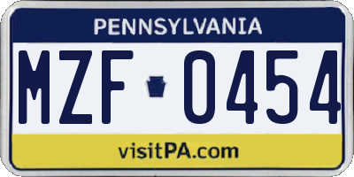 PA license plate MZF0454