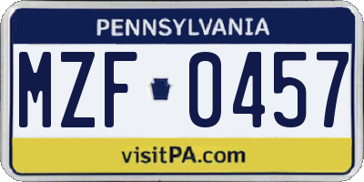 PA license plate MZF0457