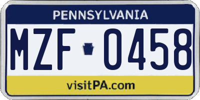 PA license plate MZF0458