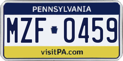 PA license plate MZF0459