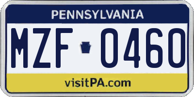PA license plate MZF0460