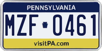 PA license plate MZF0461