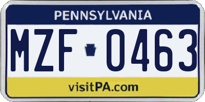PA license plate MZF0463