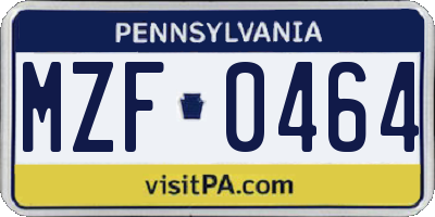 PA license plate MZF0464