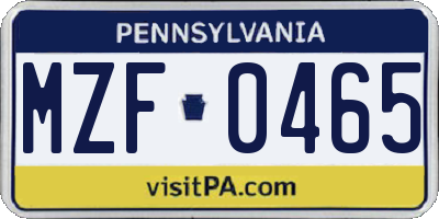 PA license plate MZF0465