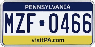 PA license plate MZF0466