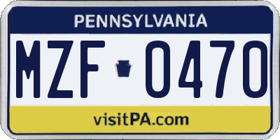 PA license plate MZF0470