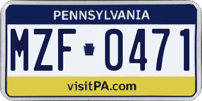 PA license plate MZF0471