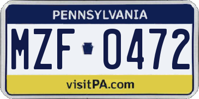 PA license plate MZF0472