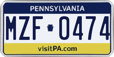 PA license plate MZF0474