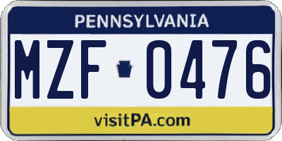 PA license plate MZF0476