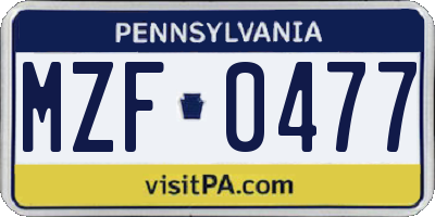 PA license plate MZF0477