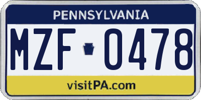 PA license plate MZF0478