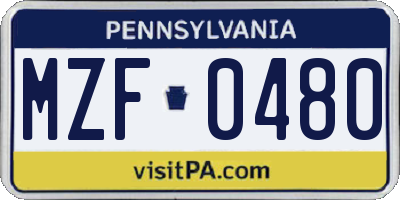 PA license plate MZF0480