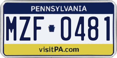 PA license plate MZF0481