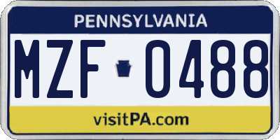 PA license plate MZF0488