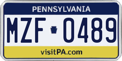 PA license plate MZF0489